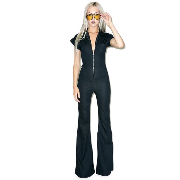 PYLO Disco Dolly Denim Jumpsuit Sz M Dark Wash - Picture 1 of 13